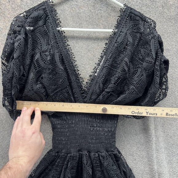 Waimari Dress Womens Medium Black Lace Puff Sleeve Mini Ruffle Hem Party - Picture 3 of 7